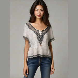 Hazel Lace Babydoll Top Women Small Floral Boho Dainty Feminine Hippie Festival